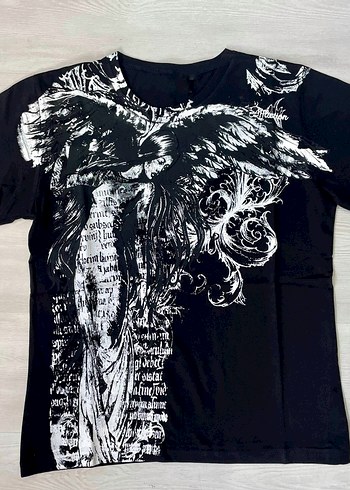 Siyah Gotik Baskılı Fairycore Tshirt