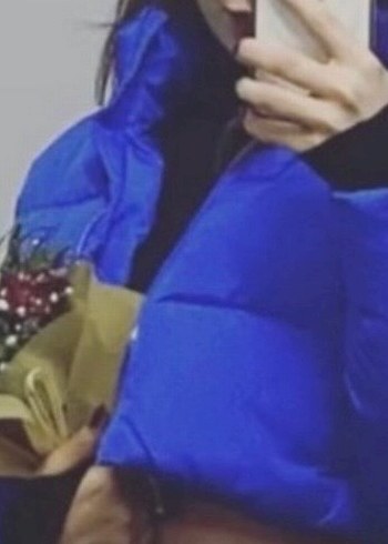 Kemerli Mavi Kadın Kışlık Mont - Görsel 2