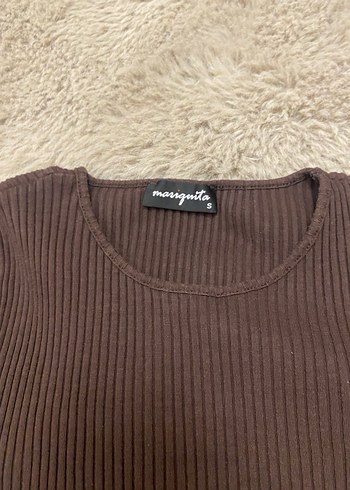 Kahverengi Triko Crop Top - Görsel 2