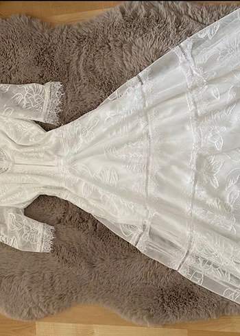 Abiye Dantel Detaylı Beyaz Bohem Nikah Elbisesi