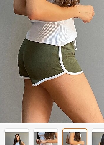 Cotton Bar Kadın Haki Spor Mini Lastikli Şort