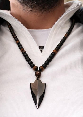 Uzun Etnik Boncuklu Bohem Kolye Siyah