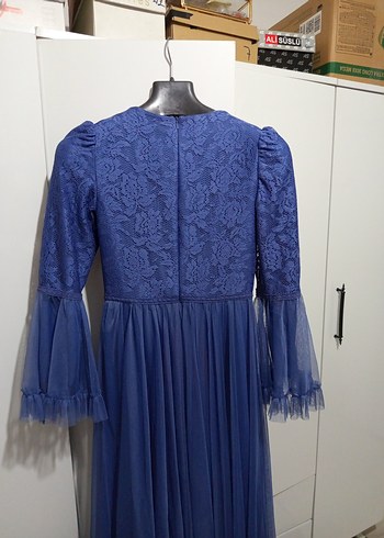 Mavi Uzun Kollu Bohem Vintage Elbise - Görsel 3