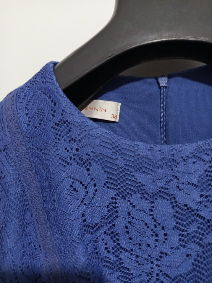 Mavi Uzun Kollu Bohem Vintage Elbise - Görsel 2