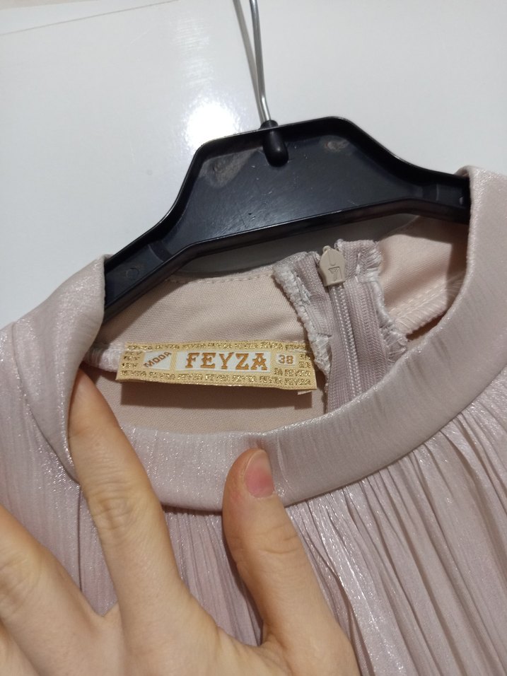 Bej Drapeli Uzun Kadın Abiye Elbise - Görsel 3