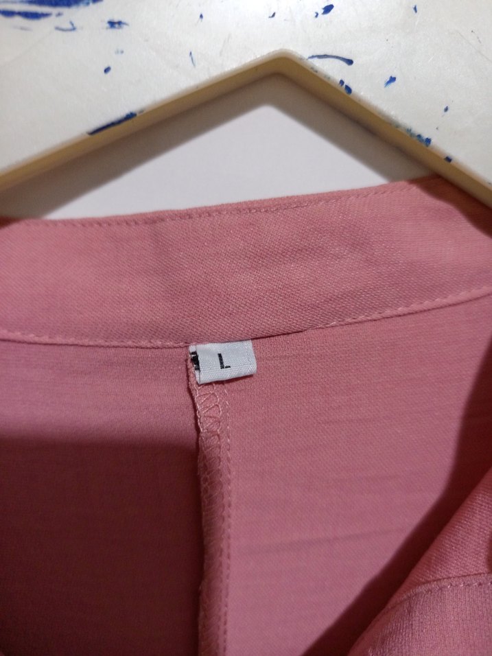 Düğmeli Pembe Uzun Kollu Uzun Elbise - Görsel 3