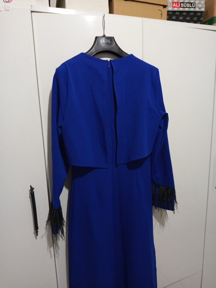 Uzun Kollu Mavi Uzun Elbise - Görsel 2