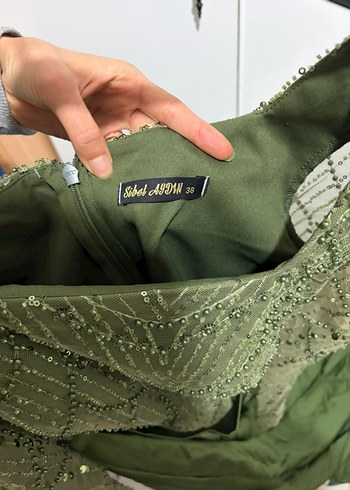 Yeşil Uzun Kollu Drapeli Abiye Elbise - Görsel 3