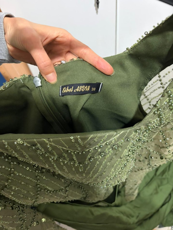 Yeşil Uzun Kollu Drapeli Abiye Elbise - Görsel 3