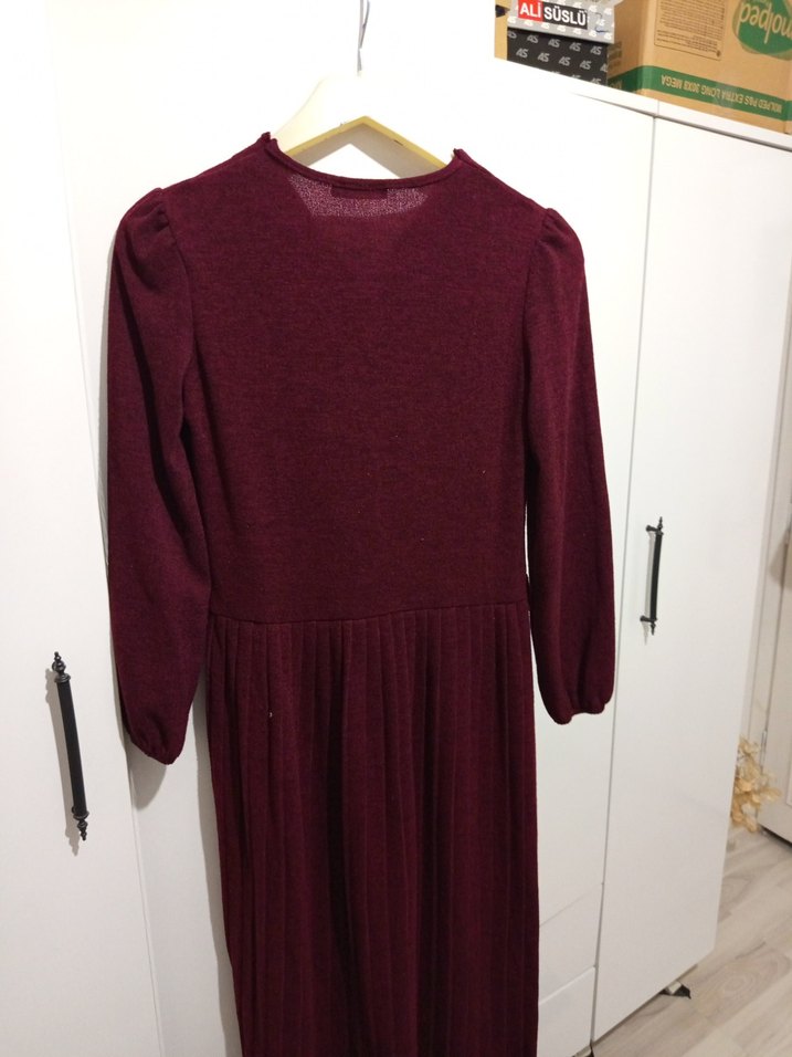 Bordo Nakışlı Uzun Bohem Elbise - Görsel 2