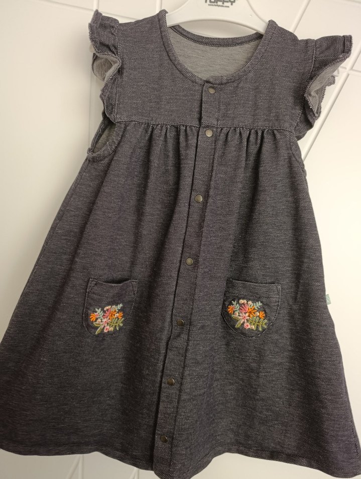 lacivert Nakışlı Kız Çocuk Kot Elbise - Görsel 2