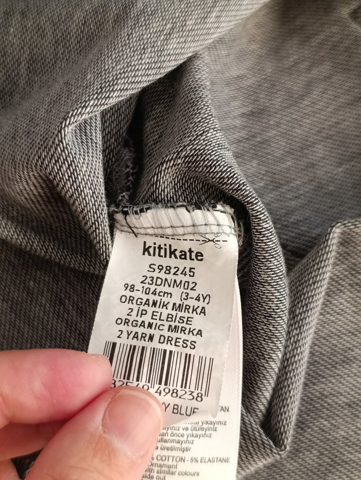 lacivert Nakışlı Kız Çocuk Kot Elbise - Görsel 5