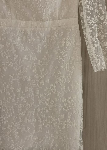 Dantel İşlemeli Beyaz Midi Abiye Elbise - Görsel 4