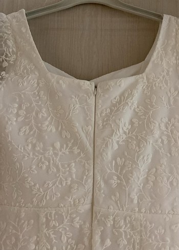 Dantel İşlemeli Beyaz Midi Abiye Elbise - Görsel 6