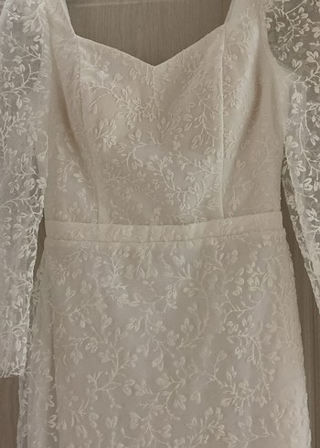 Dantel İşlemeli Beyaz Midi Abiye Elbise - Görsel 3