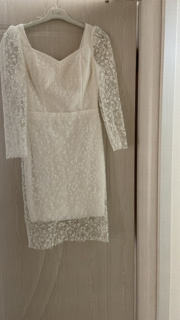 Dantel İşlemeli Beyaz Midi Abiye Elbise - Görsel 2