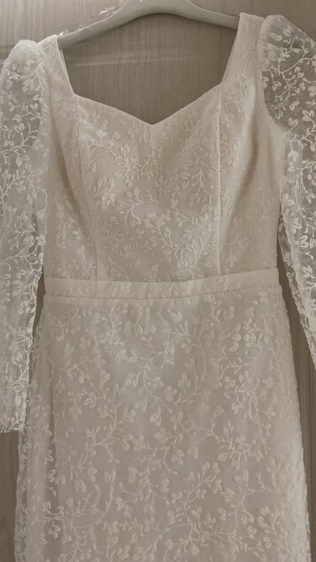 Dantel İşlemeli Beyaz Midi Abiye Elbise - Görsel 3