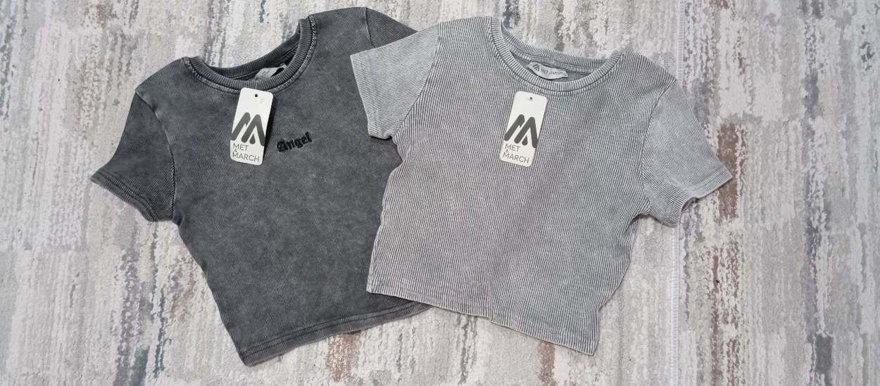 Gri Denim Crop Top, Kısa Kollu, Salaş Kesim - Görsel 2