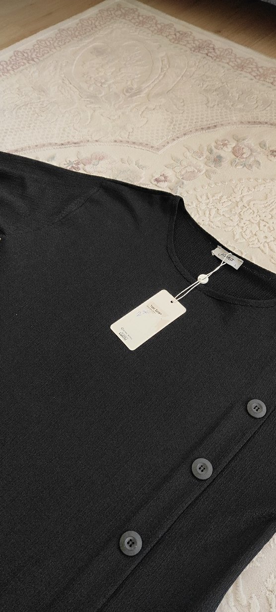 Düğmeli Siyah Uzun Kollu Kadın Elbise - Görsel 3