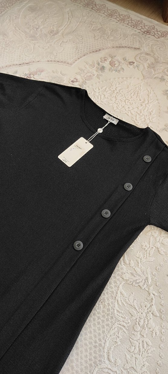 Düğmeli Siyah Uzun Kollu Kadın Elbise - Görsel 2