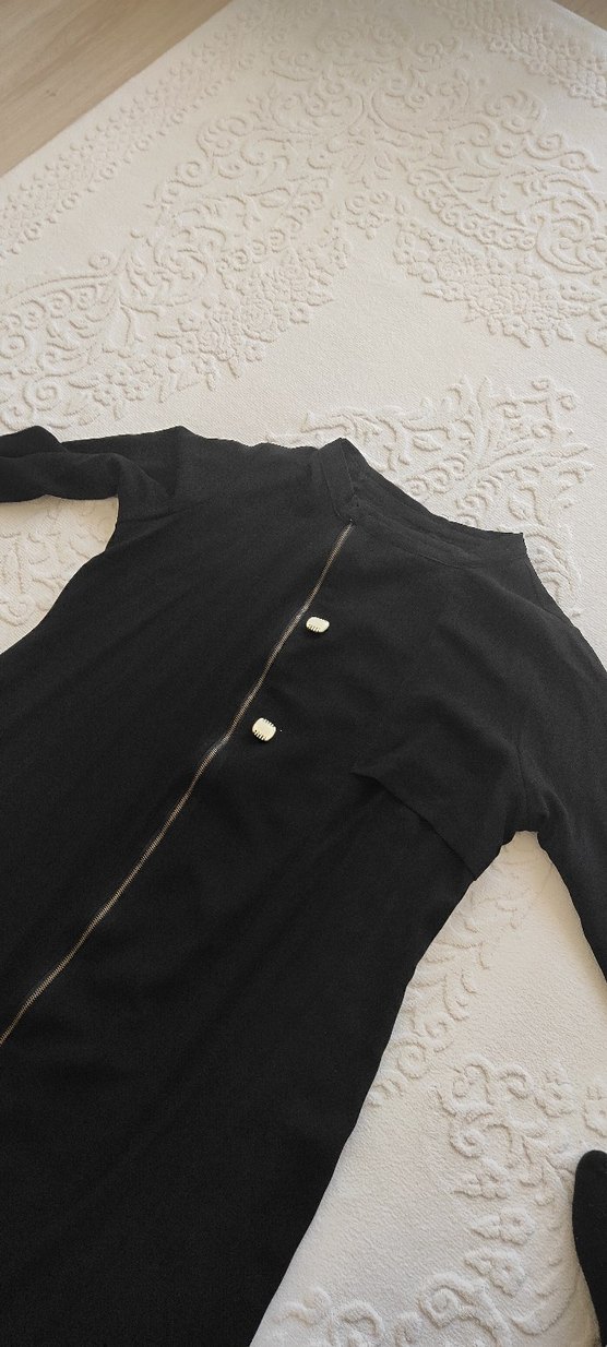 Fermuarlı Siyah Uzun Kadın Kap - Görsel 2