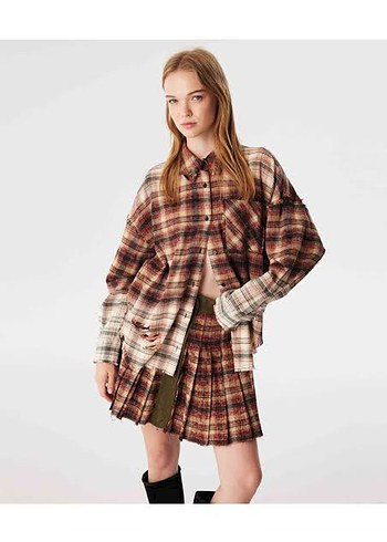 Twist Ekose Desenli Oversize Gomlek Ve Etek Takim