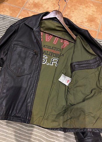 Levis Vintage Kahverengi Deri Biker Ceket - Görsel 2