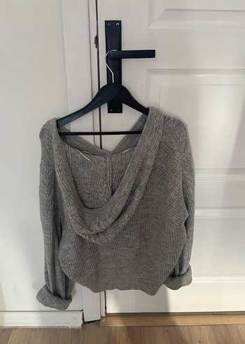 Gri V Yakalı Örgü crop Kazak - Görsel 2