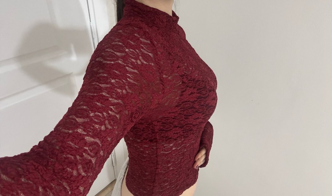 Bordo Dantelli Yüksek Yaka Kadın Bluz - Görsel 2