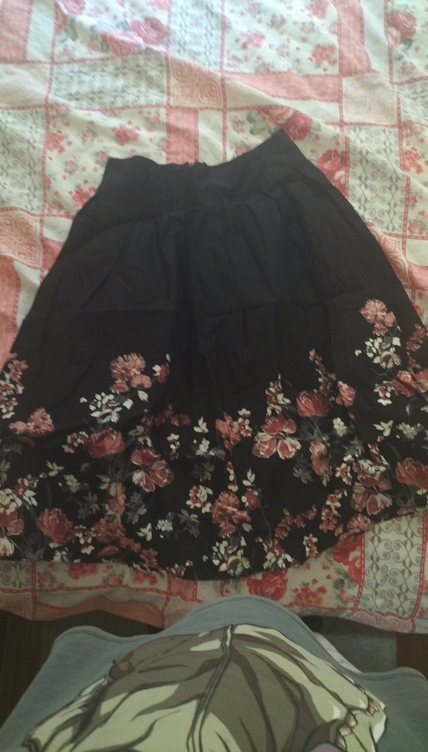 Çiçek Desenli Siyah Midi Kadın Etek - Görsel 2