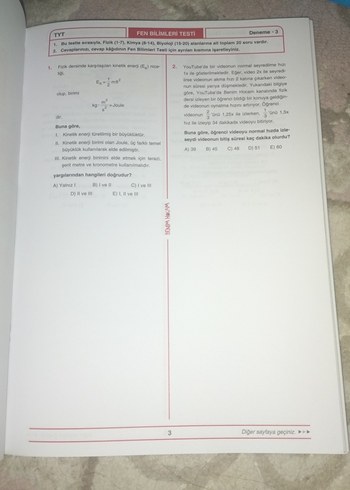 TYT Fen Bilimleri Fasikül 7 Deneme Sınavı - Görsel 3