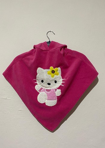 Kapüşonlu Nakışlı Kız Çocuk Panço - Görsel 2