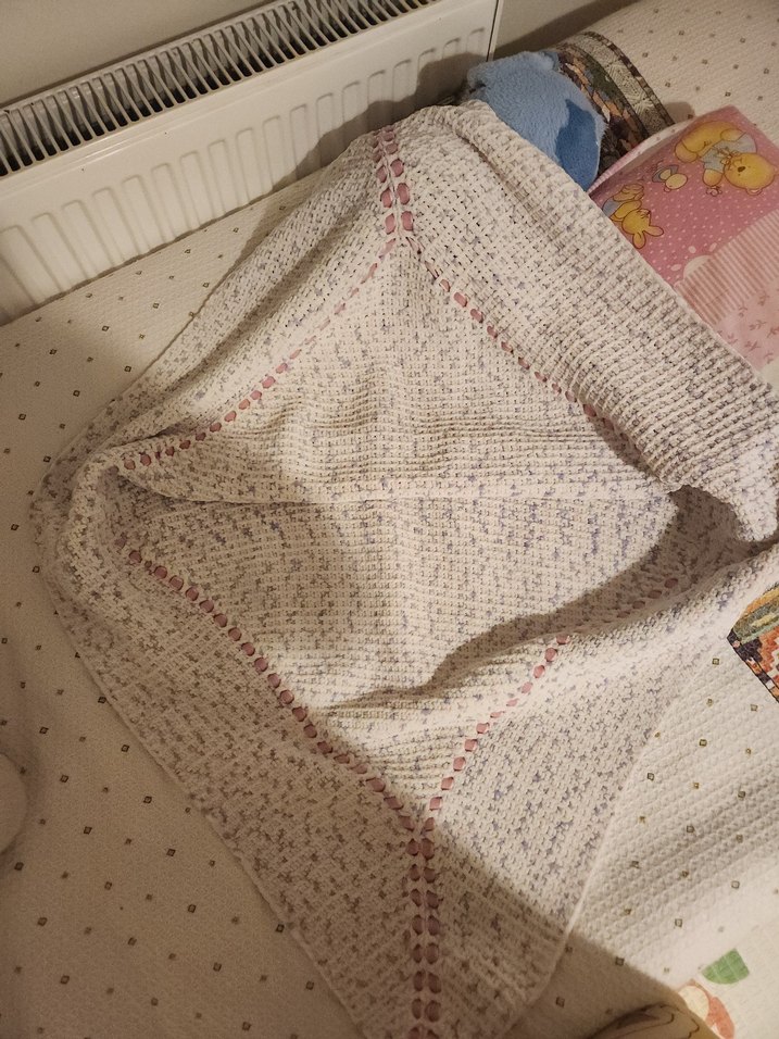 El örgüsü Bej Nakışlı bebek Battaniyesi - Görsel 3