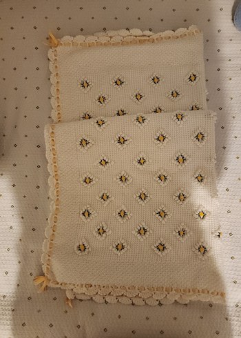 Nakışlı Örgü Beyaz Bebek Battaniyesi - Görsel 2