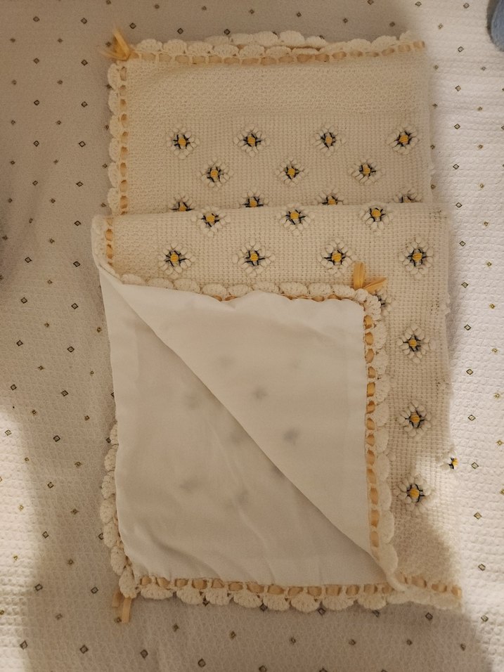 Nakışlı Örgü Beyaz Bebek Battaniyesi - Görsel 3