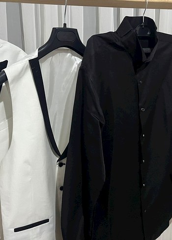 Düğmeli Beyaz Notch Yaka Smokin Ceket Pantolon Yelek Gömlek - Görsel 6