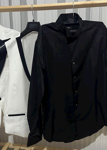 Düğmeli Beyaz Notch Yaka Smokin Ceket Pantolon Yelek Gömlek - Görsel 3