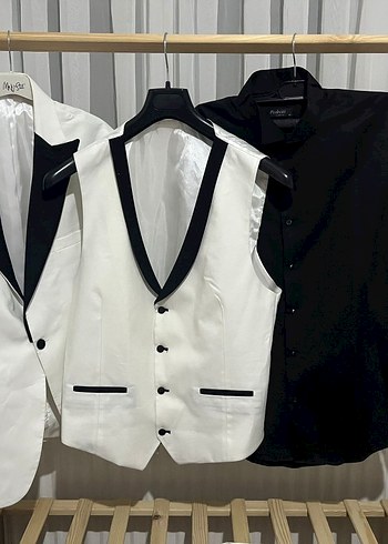 Erkek Siyah Beyaz Takım Elbise Smokin - Görsel 4