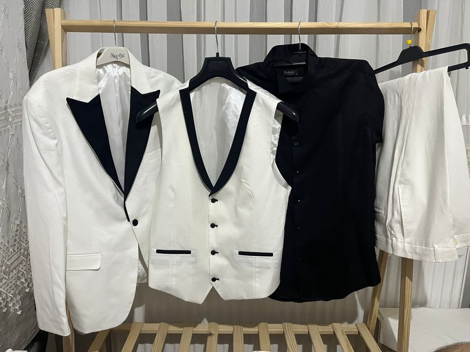 Erkek Siyah Beyaz Takım Elbise Smokin - Görsel 4