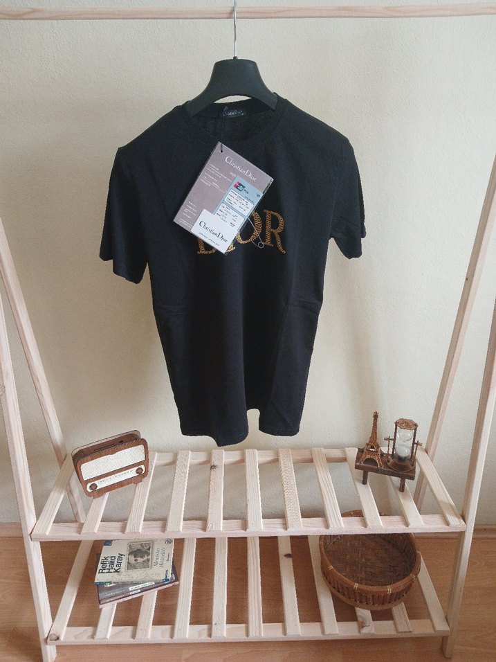 Siyah DIOR Nakışli Premium Tişört - Görsel 3
