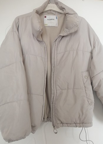 Düğmeli Bej Mini Kadın mont - Görsel 3