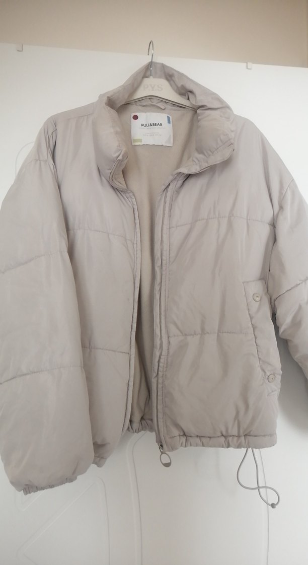 Düğmeli Bej Mini Kadın mont - Görsel 3