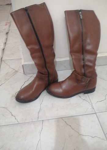 Kahverengi Tokalı Deri Dizüstü Çizme - Görsel 3