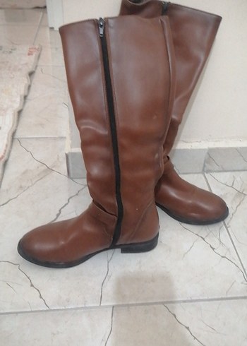 Kahverengi Tokalı Deri Dizüstü Çizme - Görsel 2