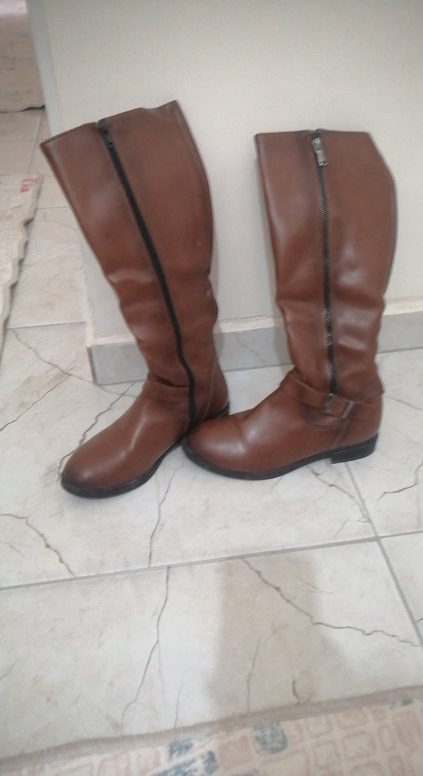 Kahverengi Tokalı Deri Dizüstü Çizme - Görsel 3