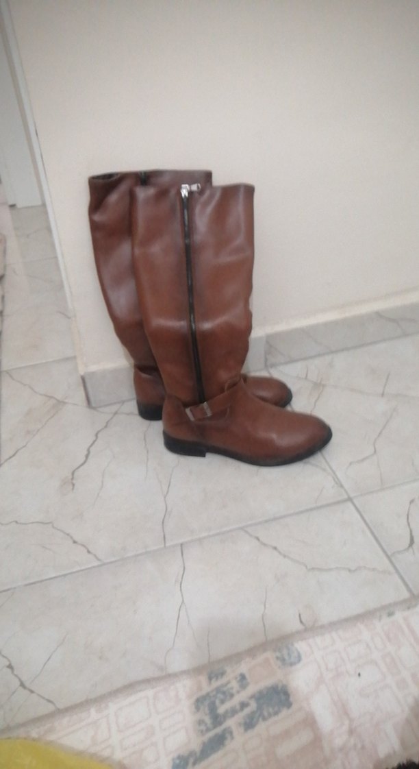 Kahverengi Tokalı Deri Dizüstü Çizme - Görsel 4