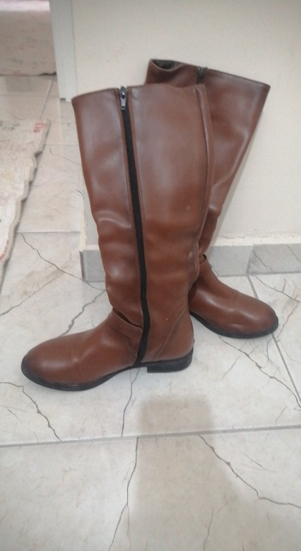 Kahverengi Tokalı Deri Dizüstü Çizme - Görsel 2