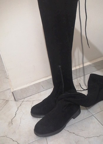 Siyah Süet Dizüstü çorap çizme - Görsel 2
