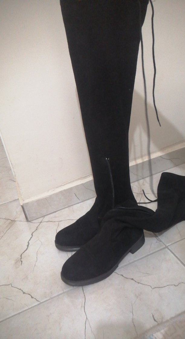 Siyah Süet Dizüstü çorap çizme - Görsel 2