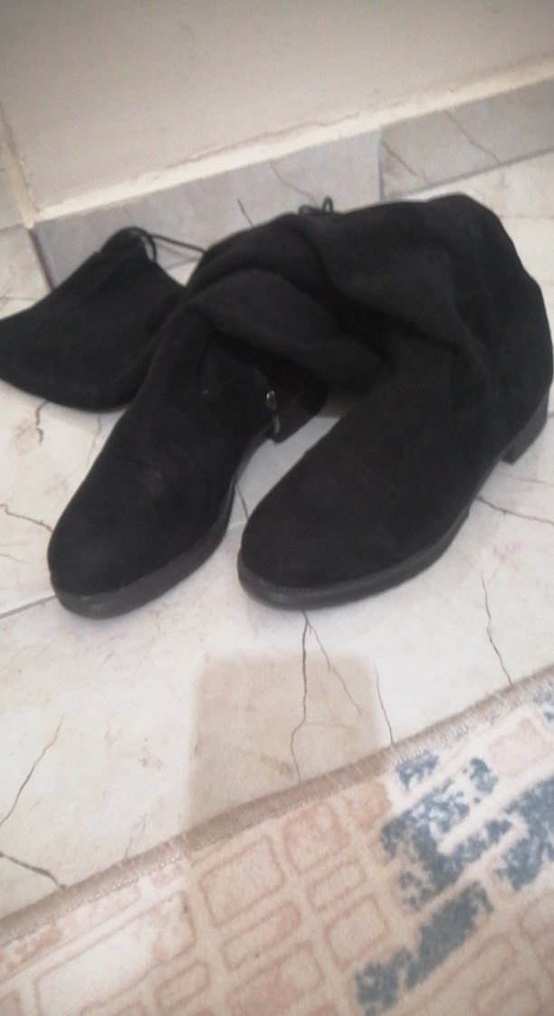 Siyah Süet Dizüstü çorap çizme - Görsel 4